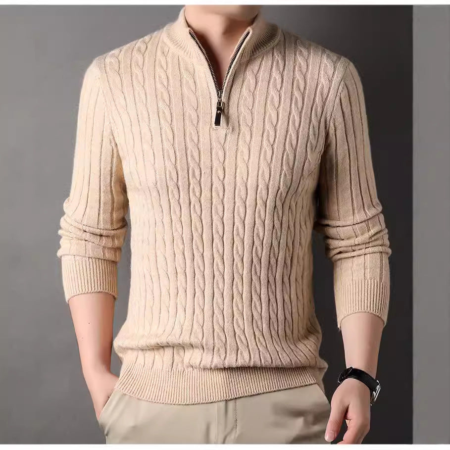 Men's Half-Zip Cable Knit Sweater with Mock Neck