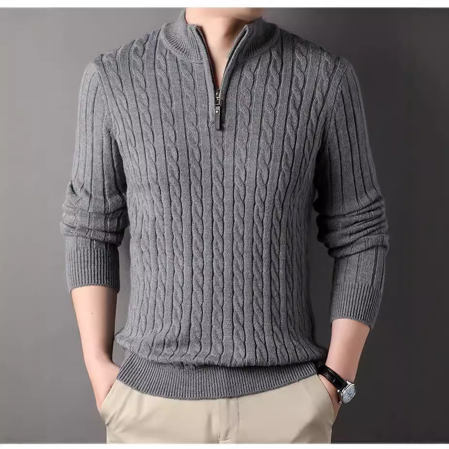 Men's Half-Zip Cable Knit Sweater with Mock Neck