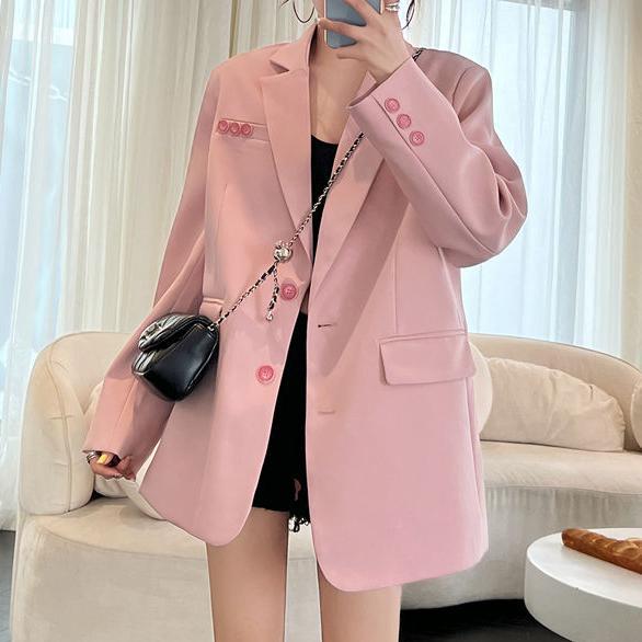 Women's Casual Loose Fit Blazer with Single-Breasted Front