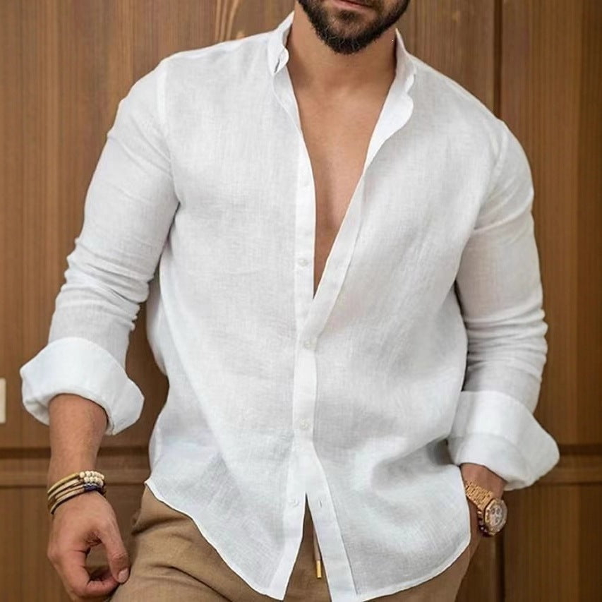 Men's Cotton Linen Casual Button-Up Shirt