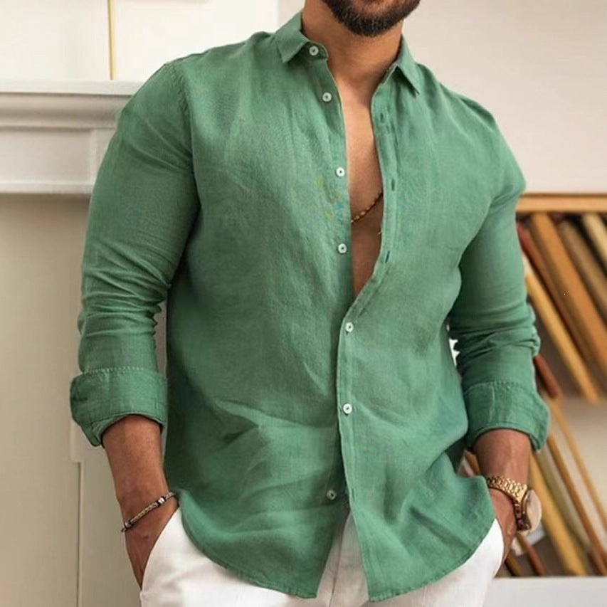 Men's Cotton Linen Casual Button-Up Shirt