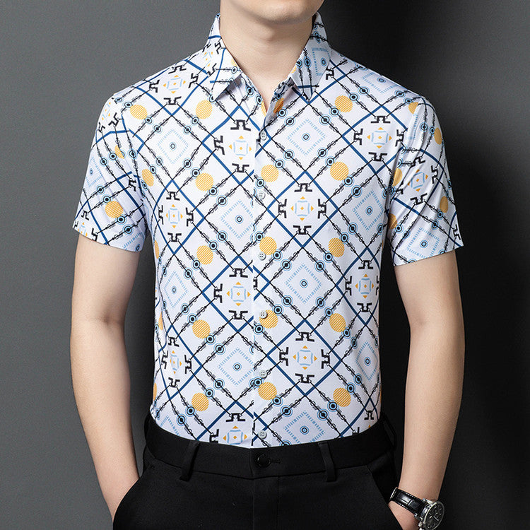 Men's Printed Ice Silk Short Sleeve Casual Shirt