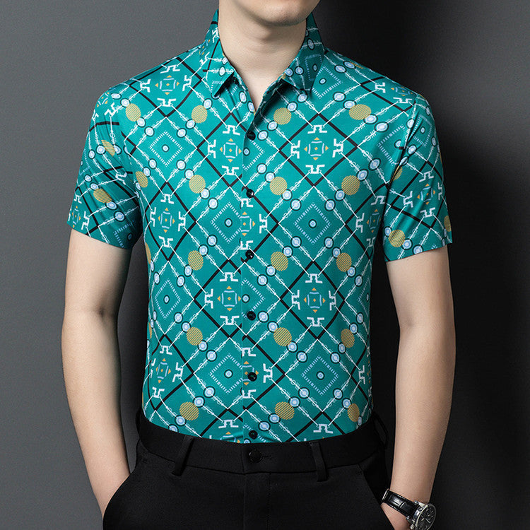 Men's Printed Ice Silk Short Sleeve Casual Shirt