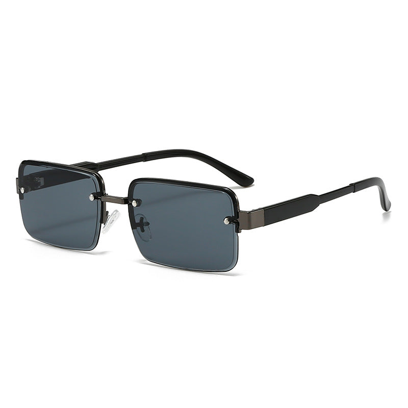 Retro Metal Half-Frame Small Square Sunglasses for Men