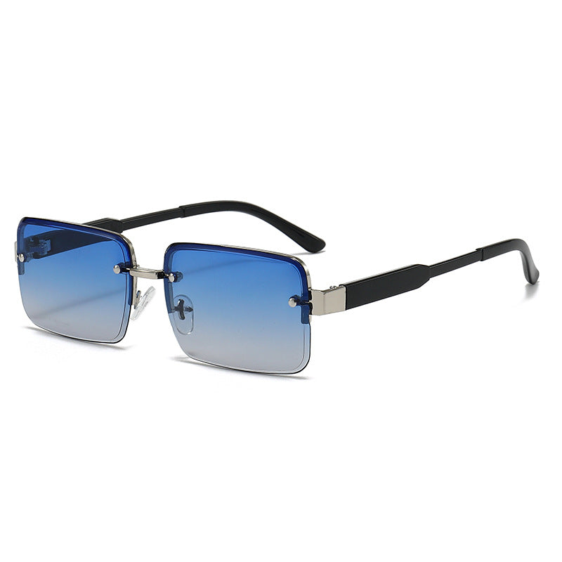 Retro Metal Half-Frame Small Square Sunglasses for Men