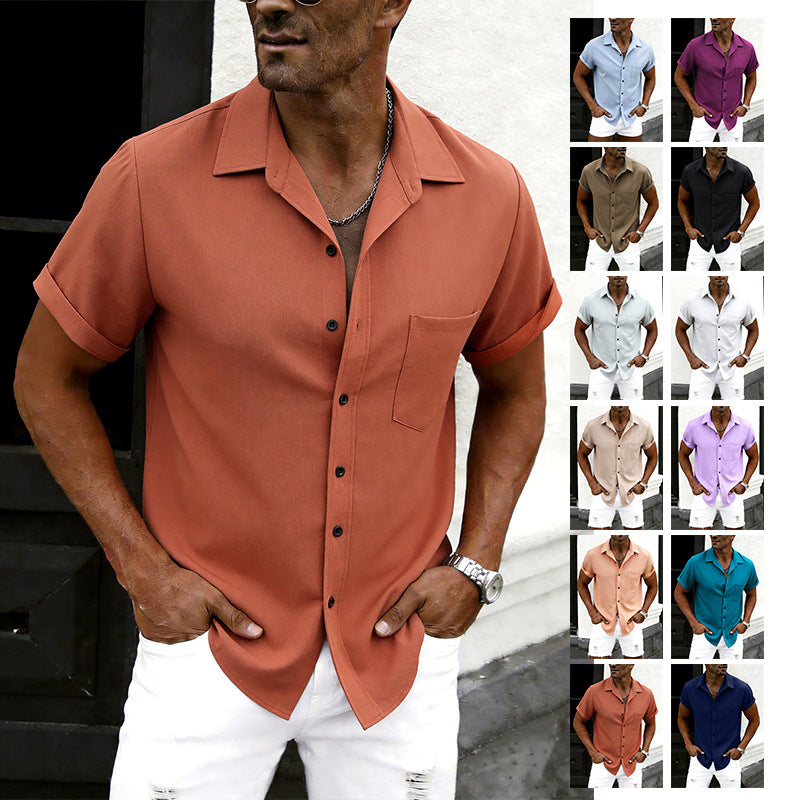 Men's Printed Casual Short Sleeve Collared Shirt