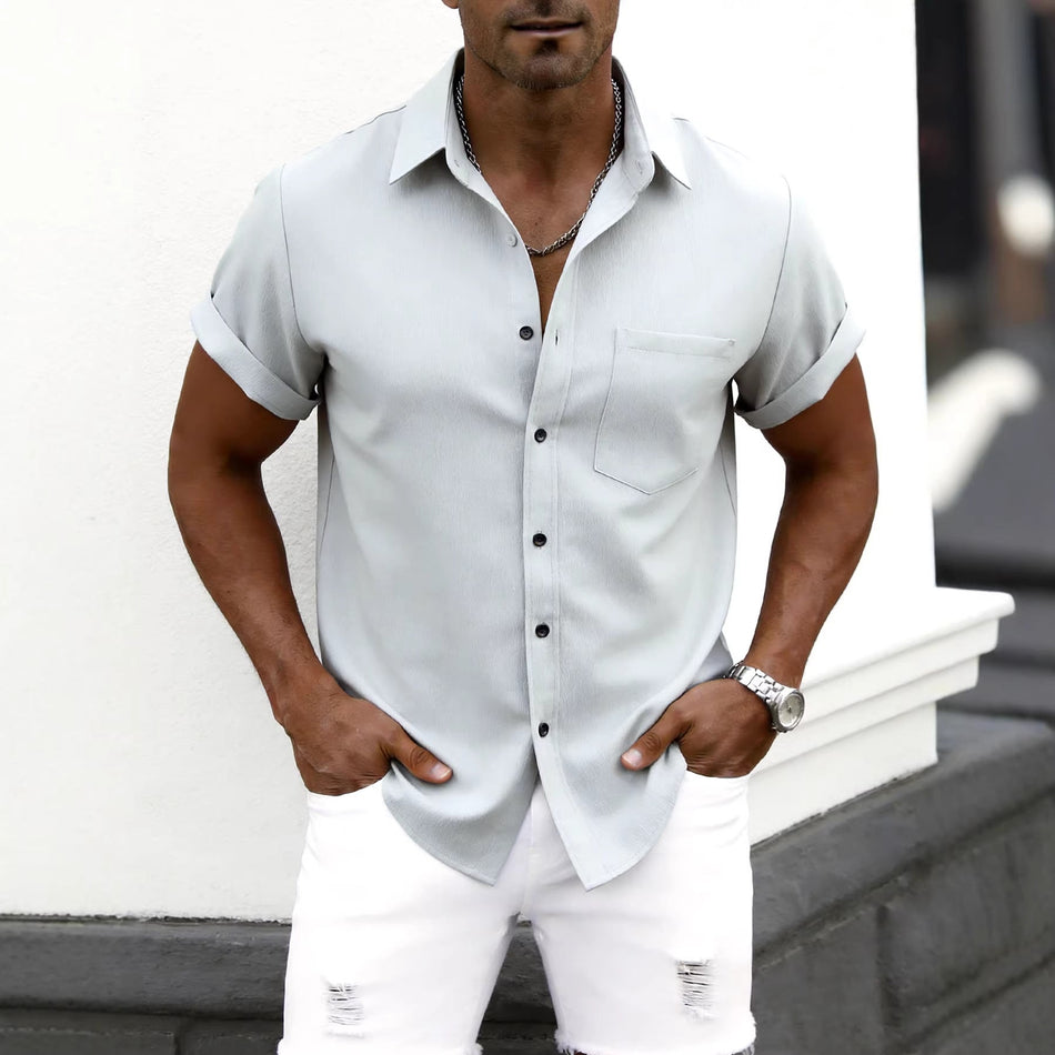 Men's Printed Casual Short Sleeve Collared Shirt