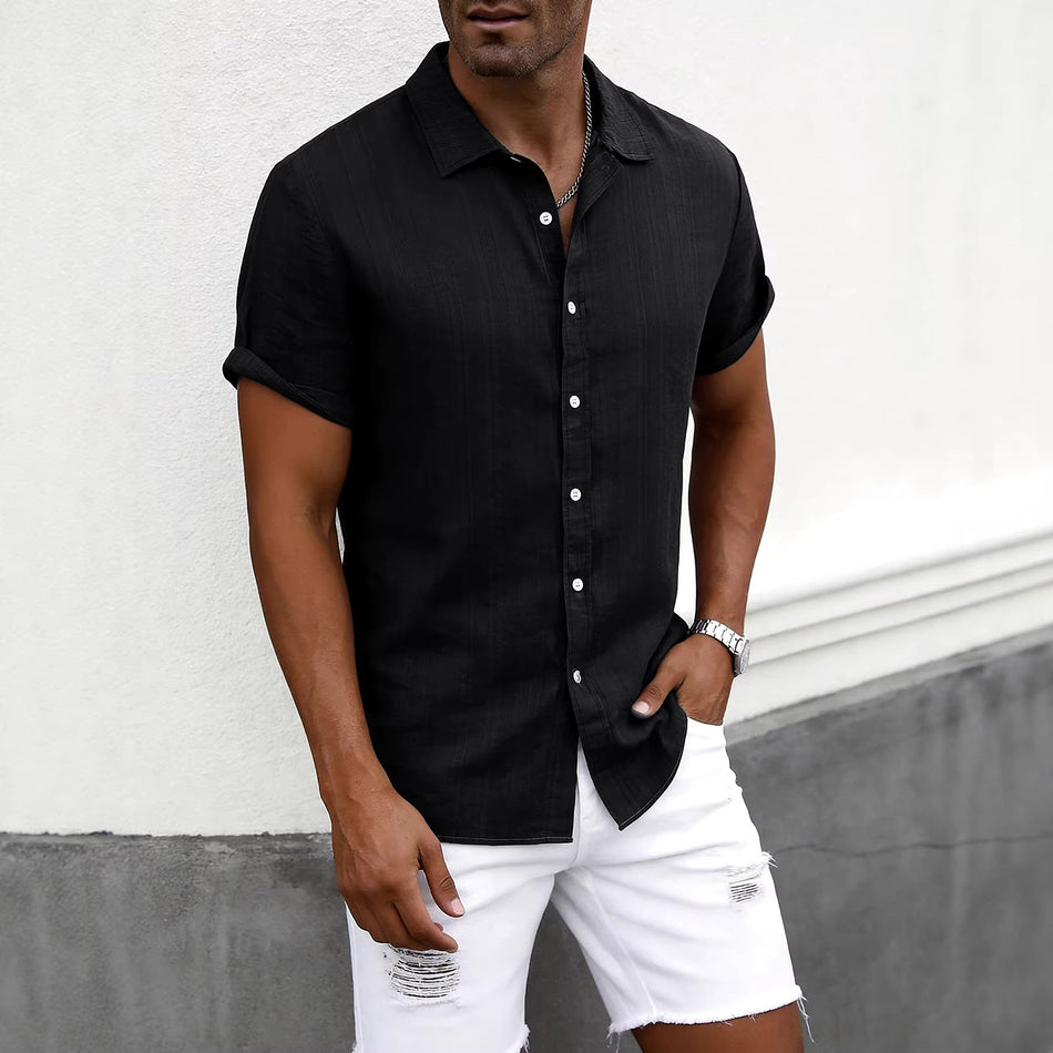 Men's Plus Size Solid Color Short Sleeve Collared Shirt