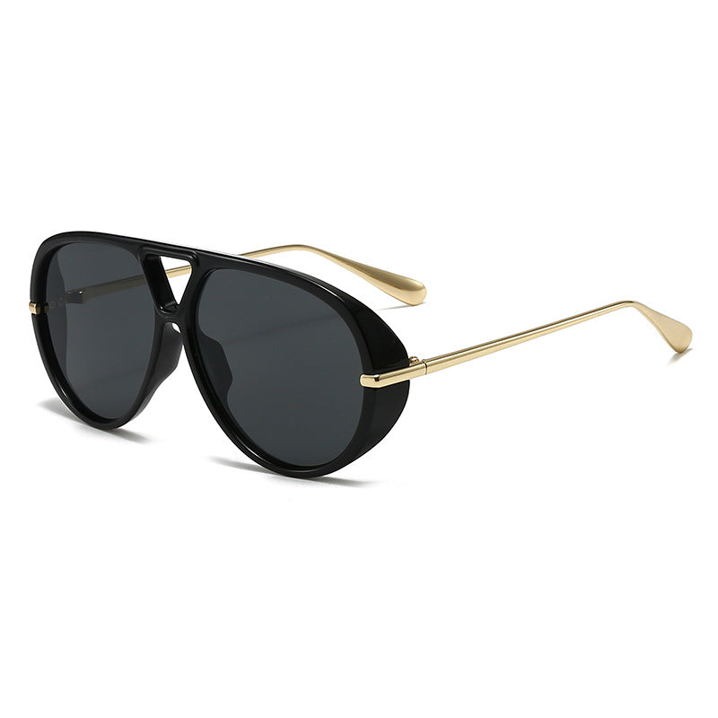 Metal Aviator Double-Bridge Sunglasses with Large Pilot Frame