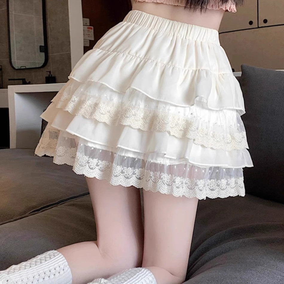 Women's High-Waisted Lace Tiered A-Line Mini Skirt