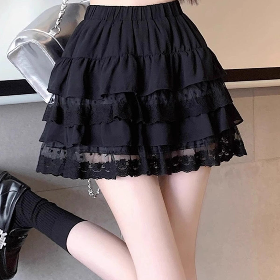 Women's High-Waisted Lace Tiered A-Line Mini Skirt