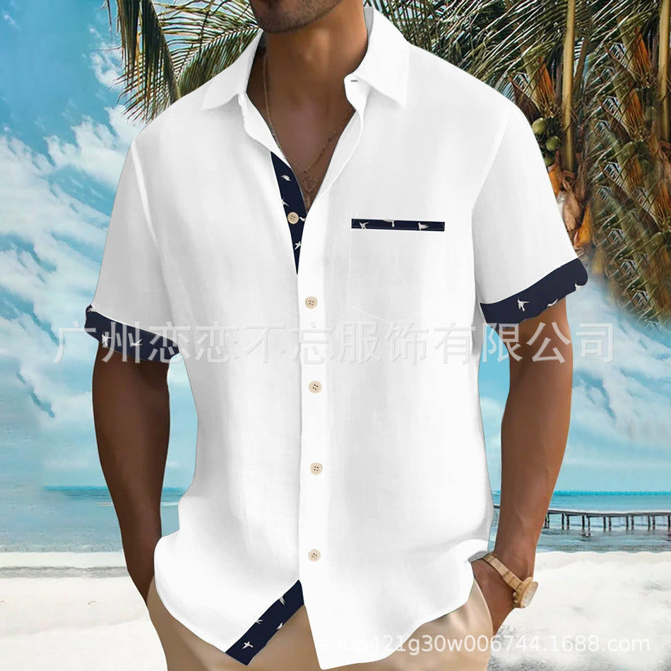 Men's Tropical Bird Print Short Sleeve Resort Shirt