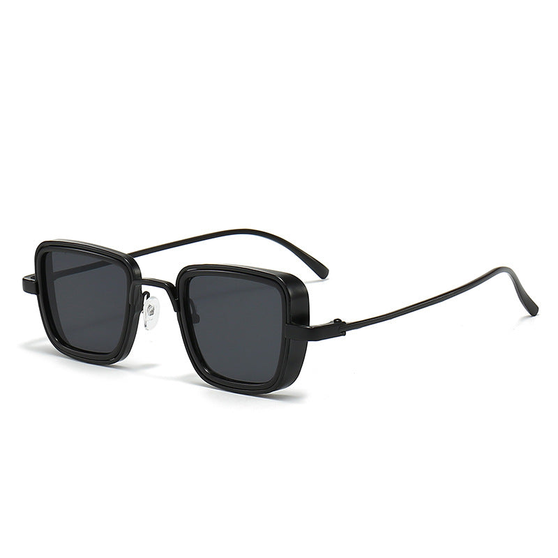 Men's Retro Metal Square Sunglasses with Thick Frame Design