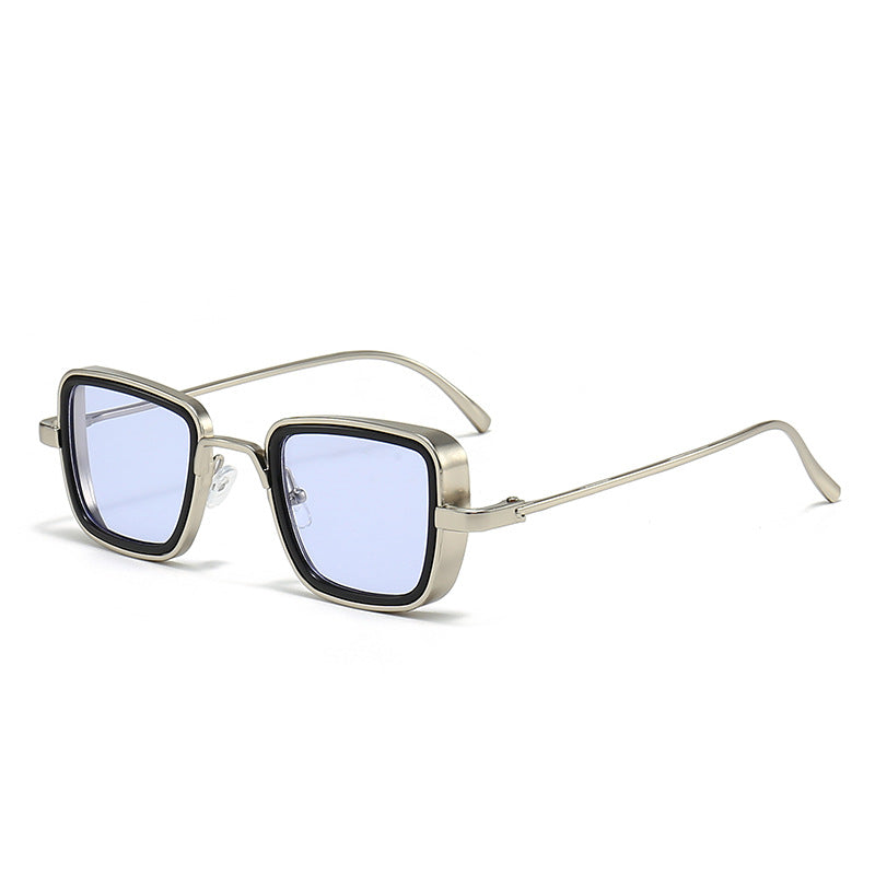 Men's Retro Metal Square Sunglasses with Thick Frame Design