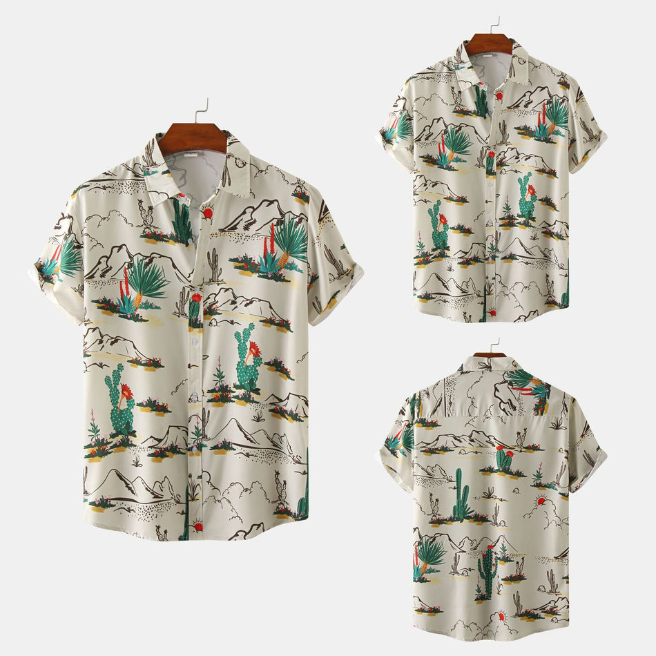 Men's Striped Short Sleeve Beach Casual Shirt