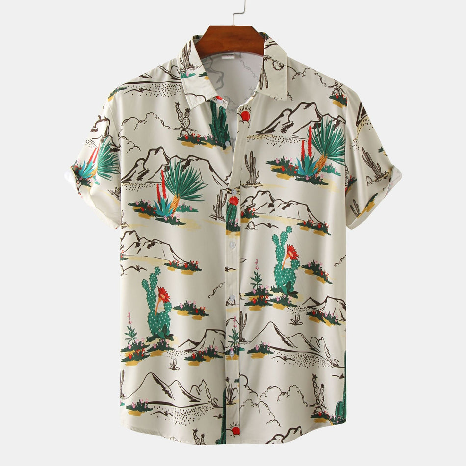 Men's Striped Short Sleeve Beach Casual Shirt