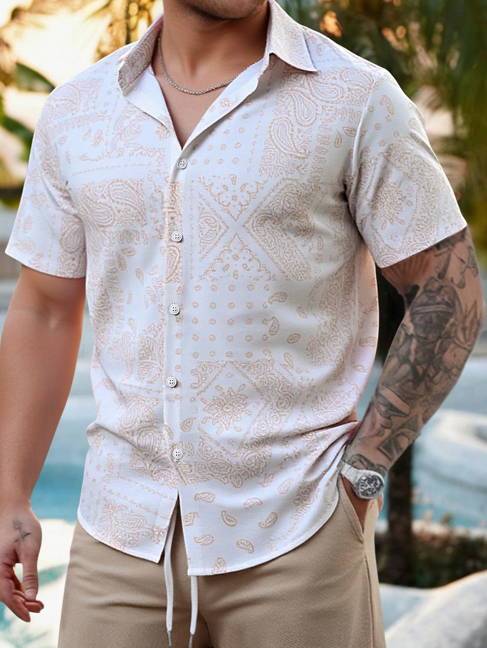 Men's Paisley Print Short Sleeve Casual Shirt