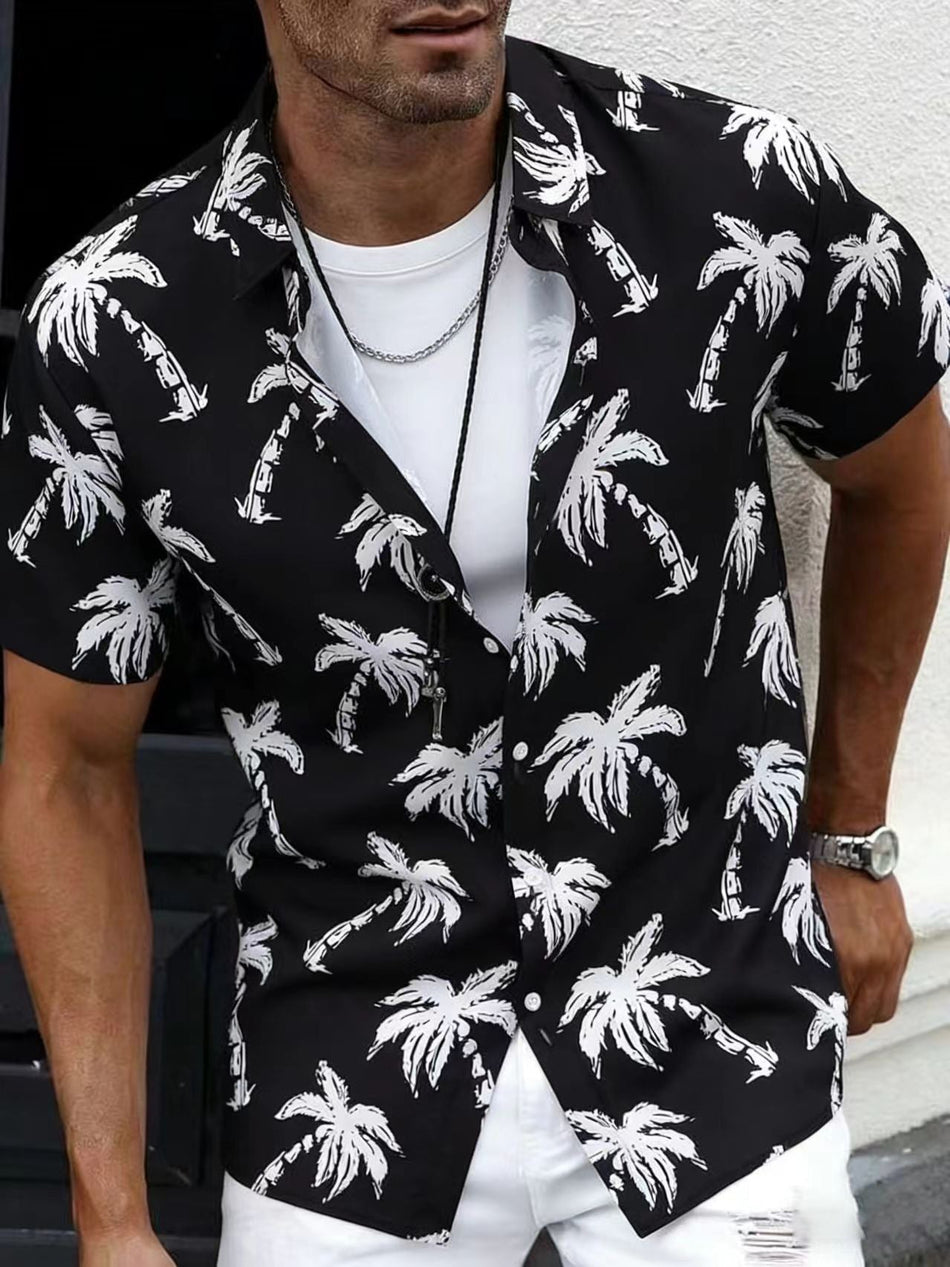 Men's Palm Tree Print Short Sleeve Resort Shirt