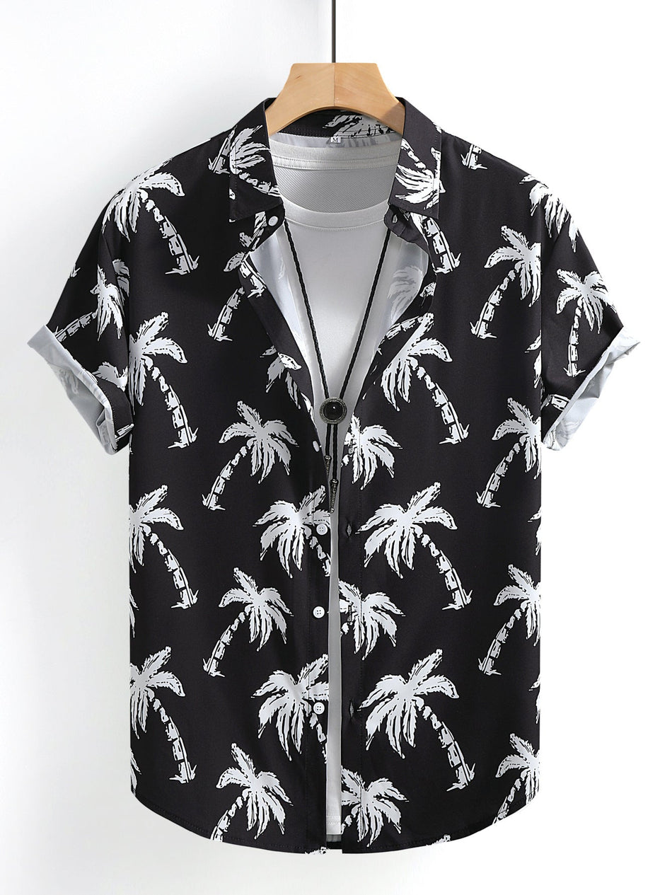 Men's Palm Tree Print Short Sleeve Resort Shirt