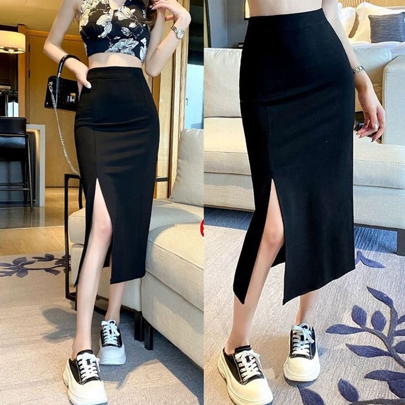 Women's High-Waisted Split Hem Bodycon Midi Skirt