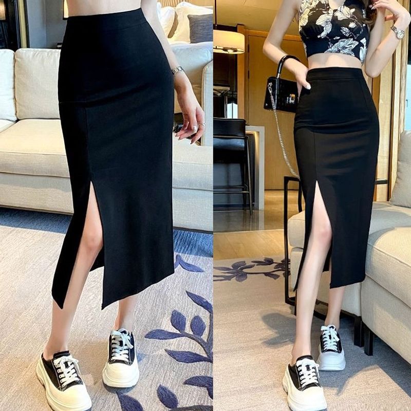 Women's High-Waisted Split Hem Bodycon Midi Skirt
