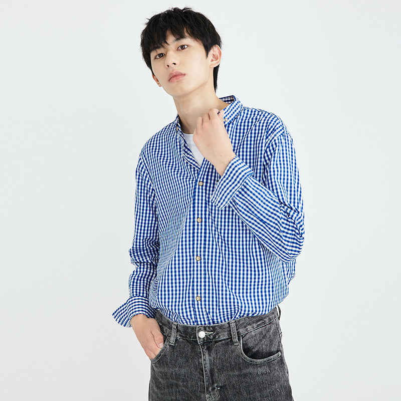 Men's Slim Fit Plaid Cotton Long Sleeve Shirt