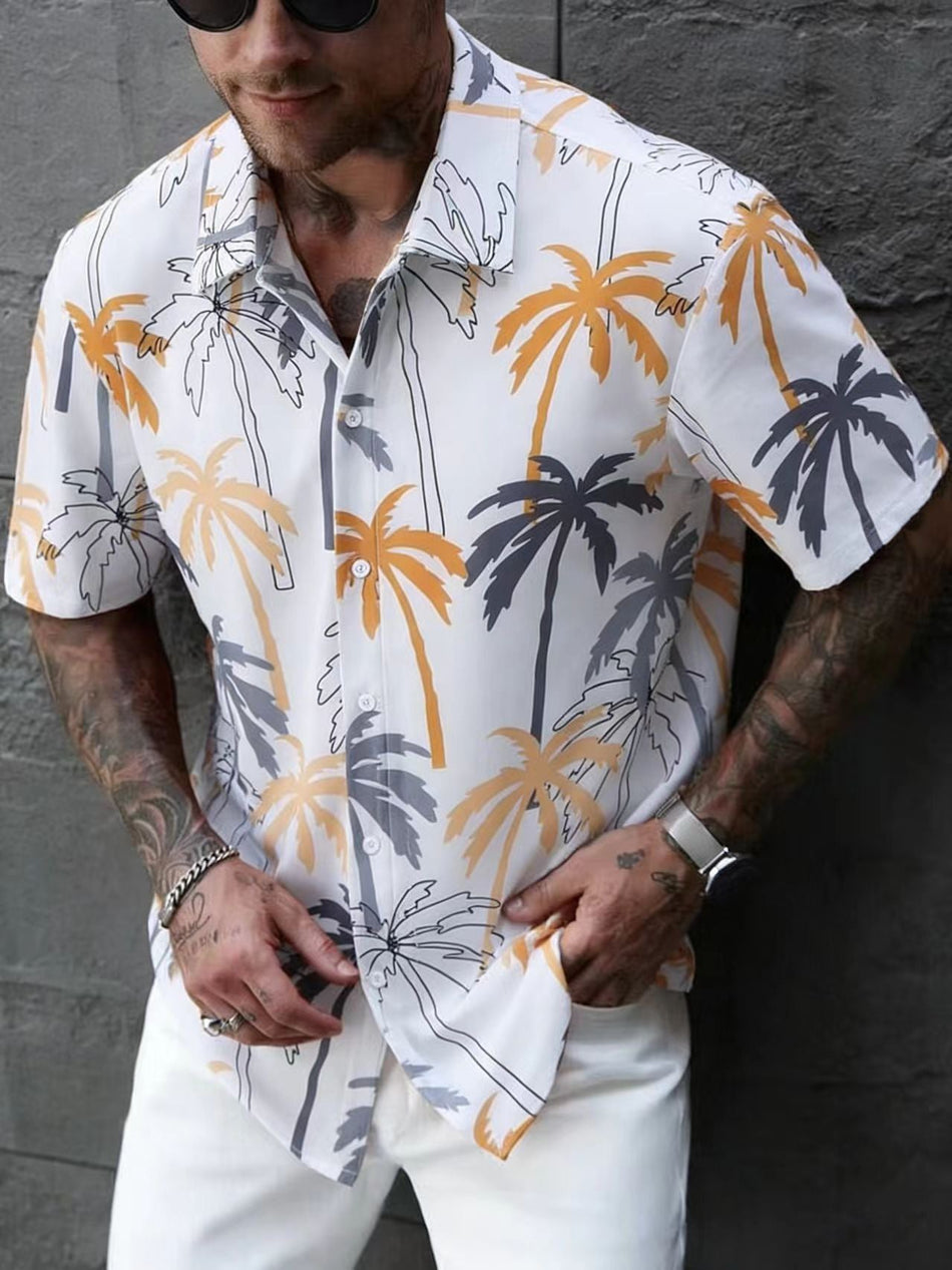 Men's Palm Tree Print Short Sleeve Casual Shirt