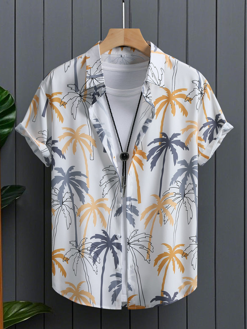 Men's Palm Tree Print Short Sleeve Casual Shirt