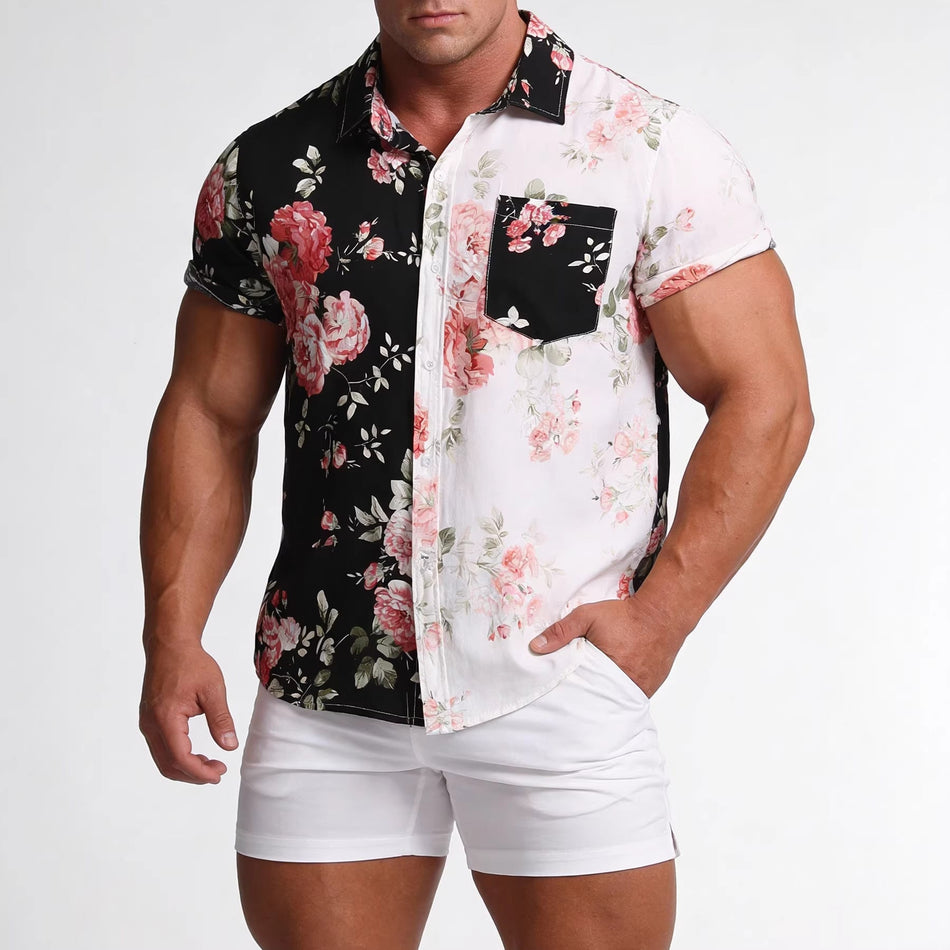 Men's Floral Panel Short Sleeve Casual Shirt