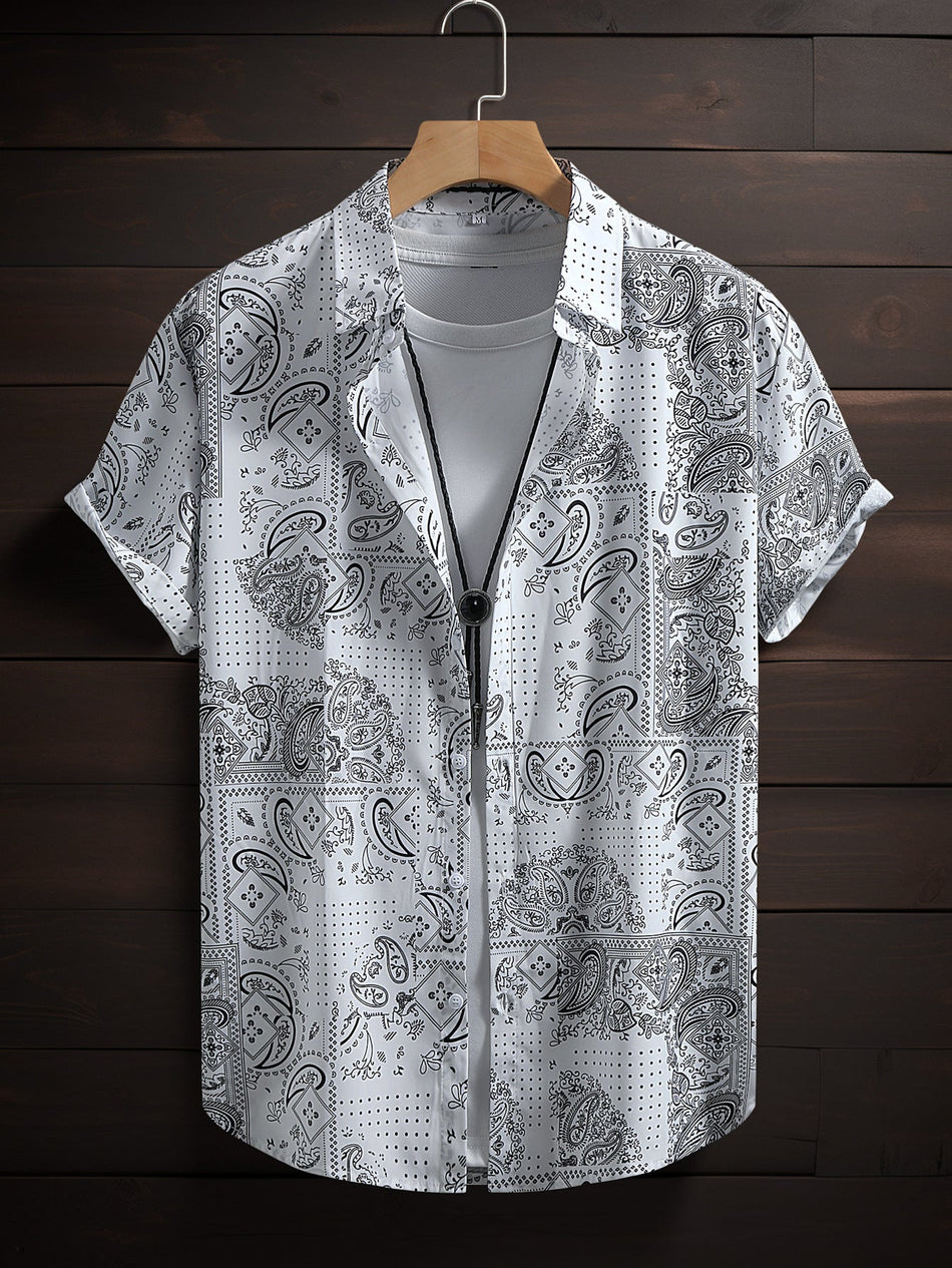 Men's White Paisley Print Short Sleeve Shirt