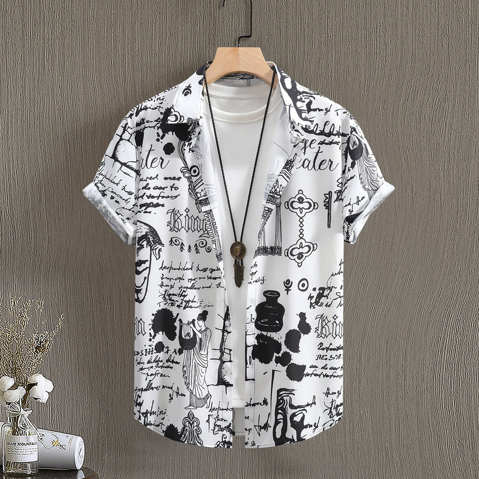 Men's Ink Graffiti Print Short Sleeve Casual Shirt