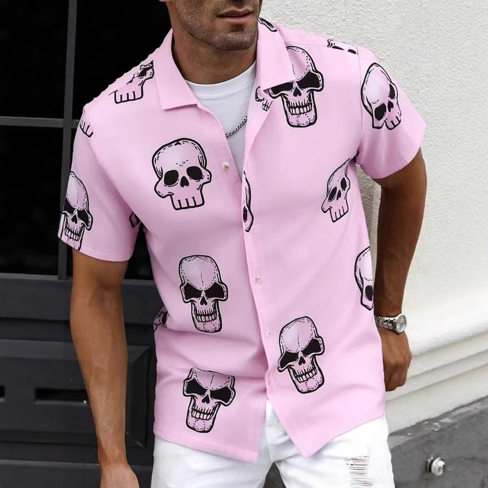 Men's Retro Skull Print Short Sleeve Party Shirt