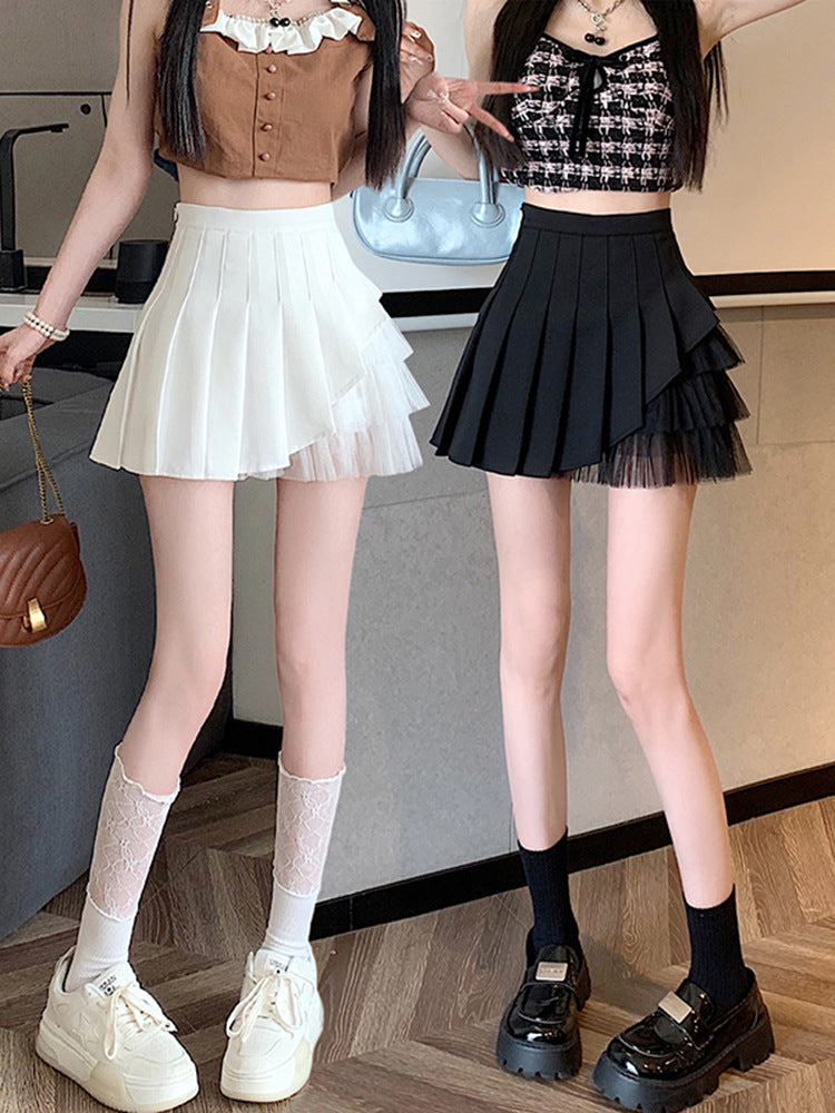 Women's High-Waisted Mesh Pleated A-Line Mini Skirt