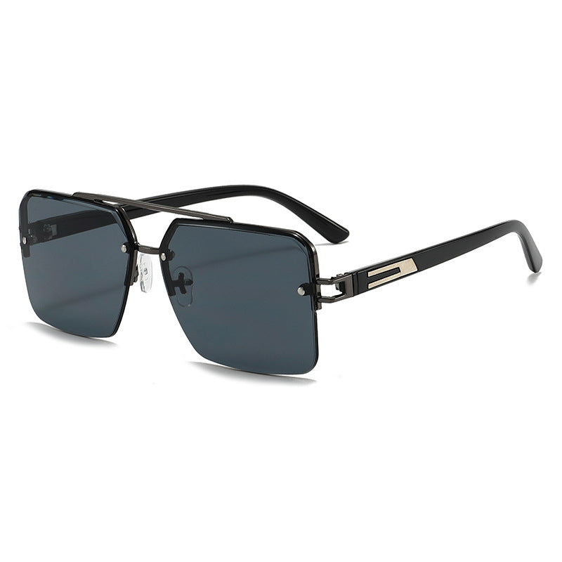 Metal Double-Bridge Square Frame Sunglasses for Men
