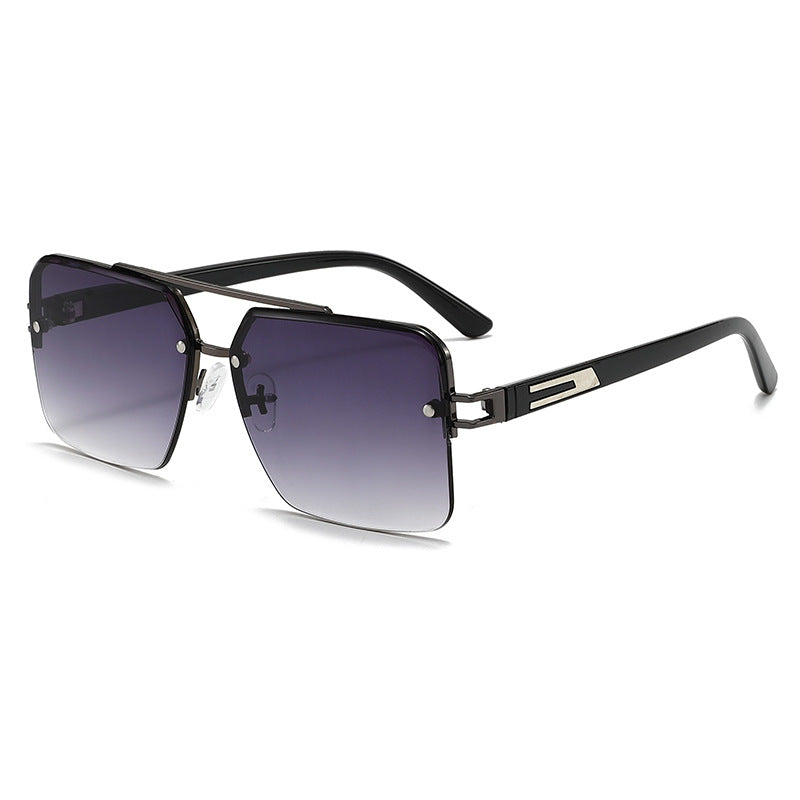 Metal Double-Bridge Square Frame Sunglasses for Men