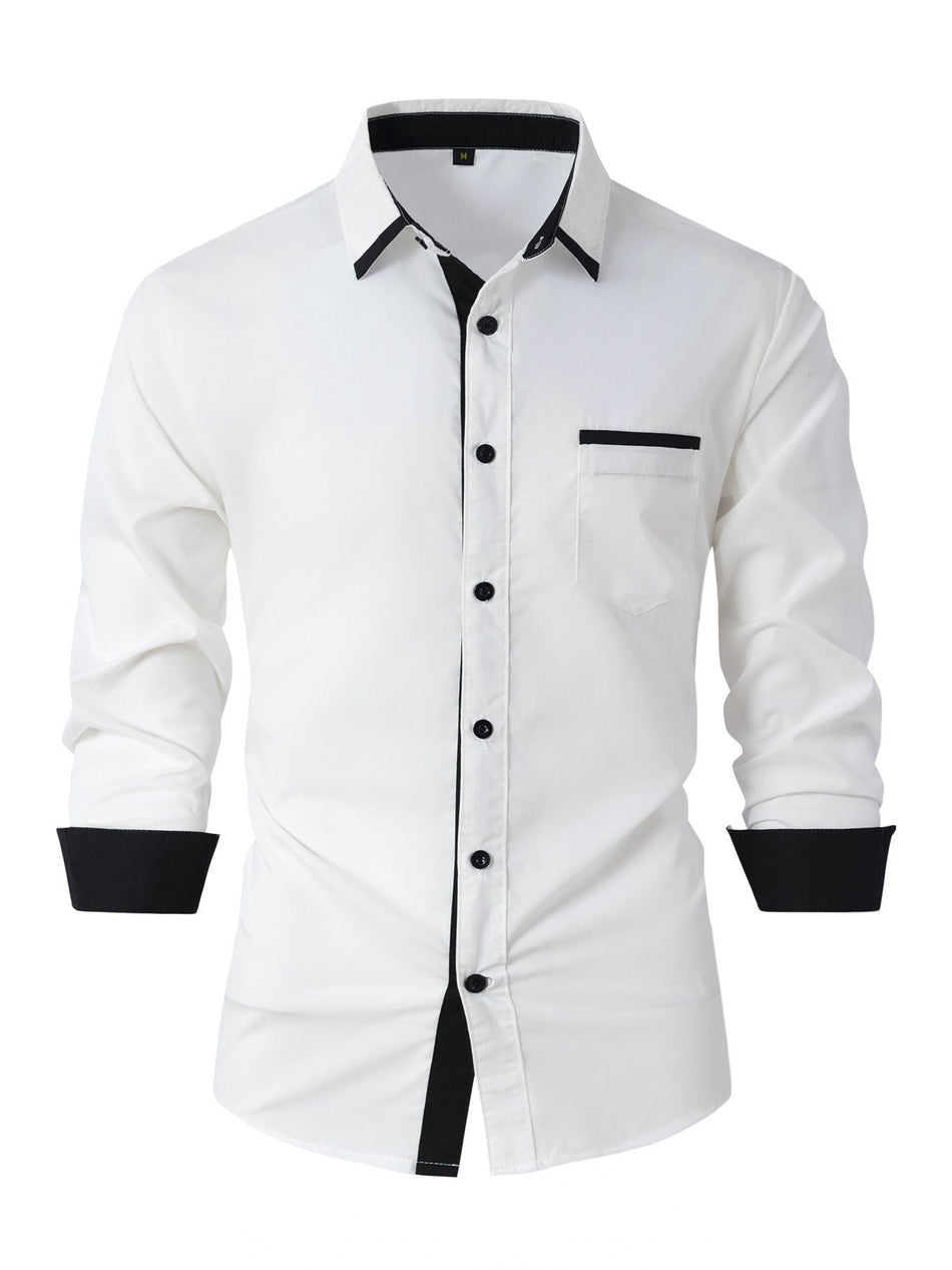 Men's Cotton Color Block Slim Fit Dress Shirt
