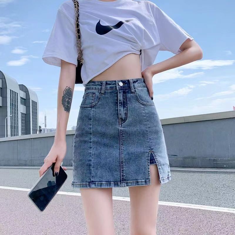 Women's High-Waisted Stretch Denim A-Line Mini Skirt