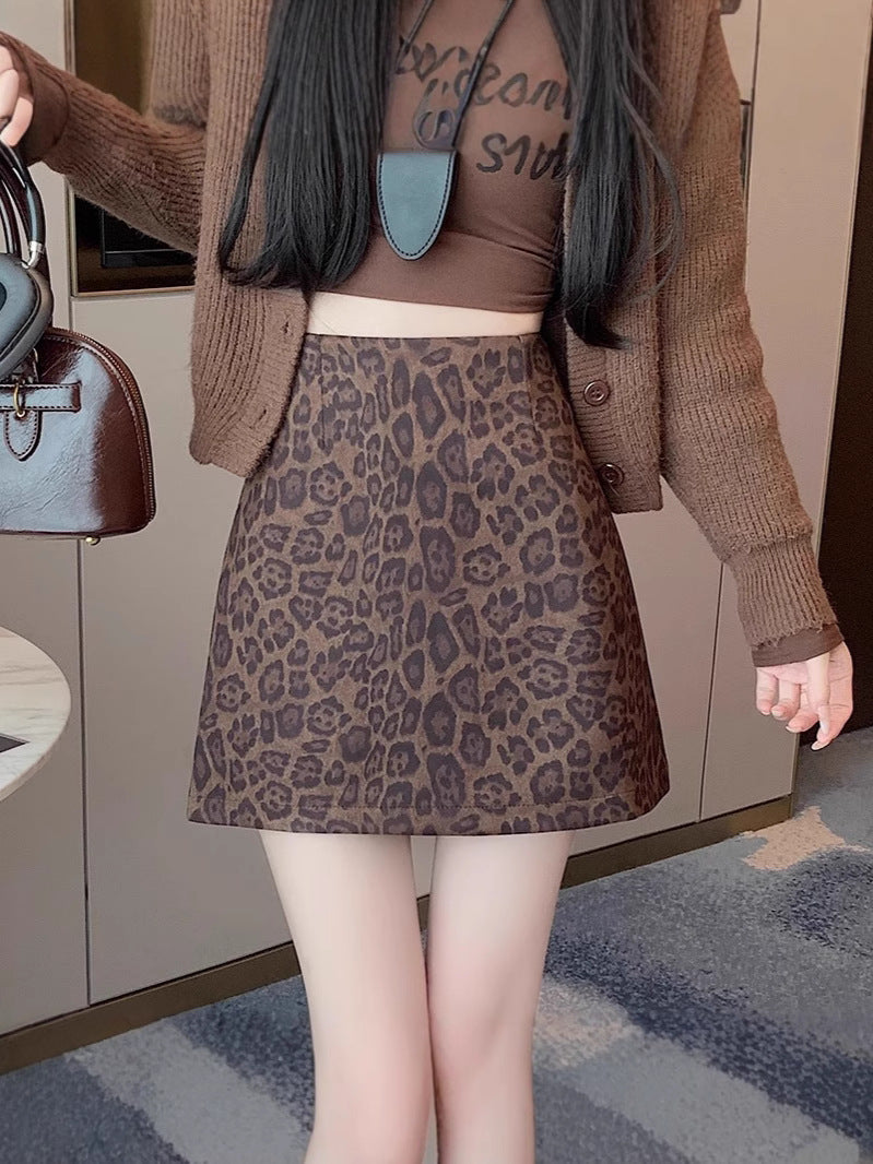 Women's High-Waisted Leopard Print A-Line Mini Skirt