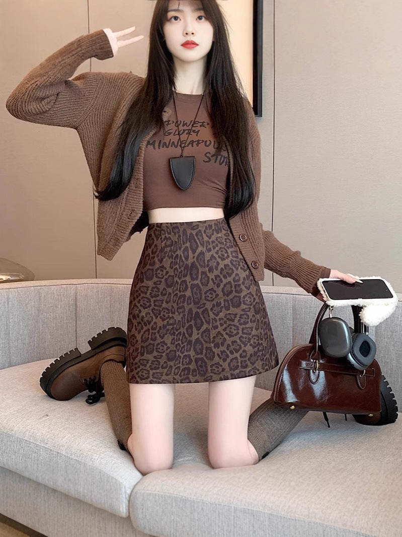 Women's High-Waisted Leopard Print A-Line Mini Skirt