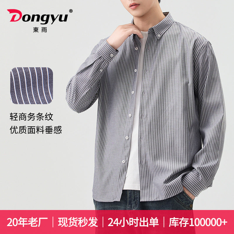 Men's Gray Striped Cotton Shirt Jacket with Slim Fit Design