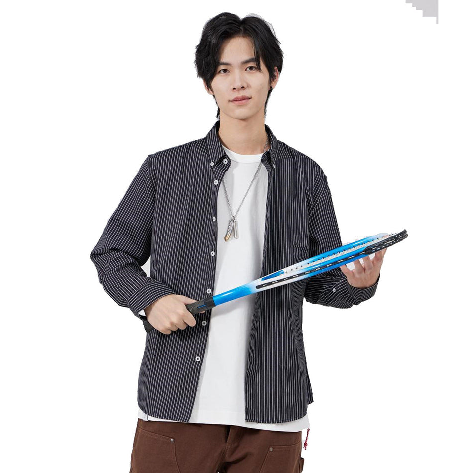 Men's Gray Striped Cotton Shirt Jacket with Slim Fit Design