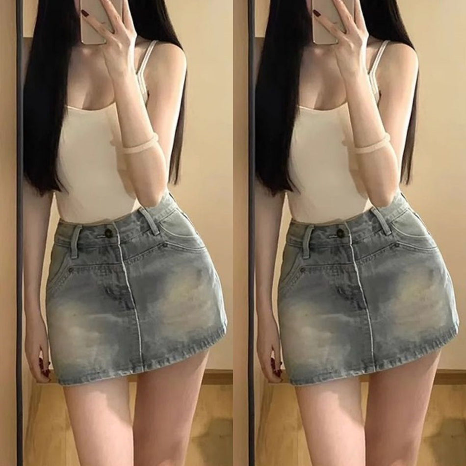 Women's High-Waisted Distressed Denim Skirt Shorts