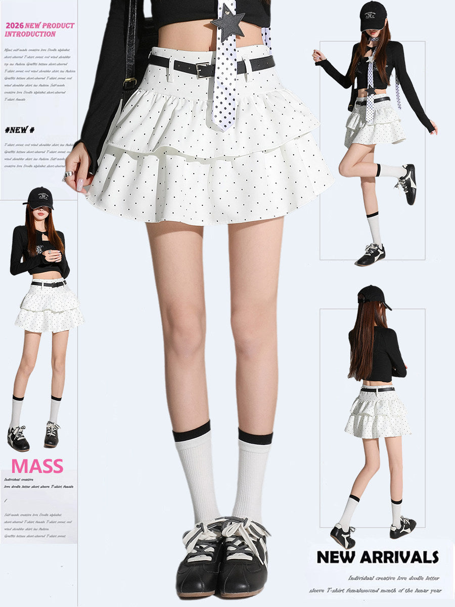 Women's High-Waisted Polka Dot A-Line Puff Skirt