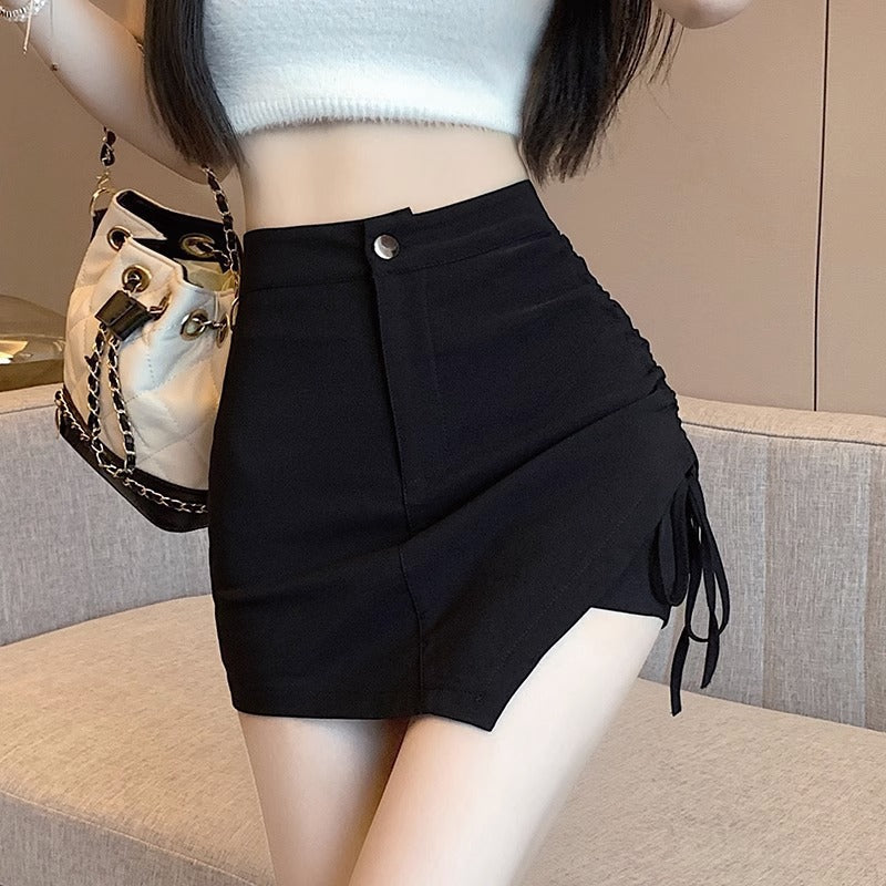 Women's High-Waisted Irregular Drawstring A-Line Mini Skirt