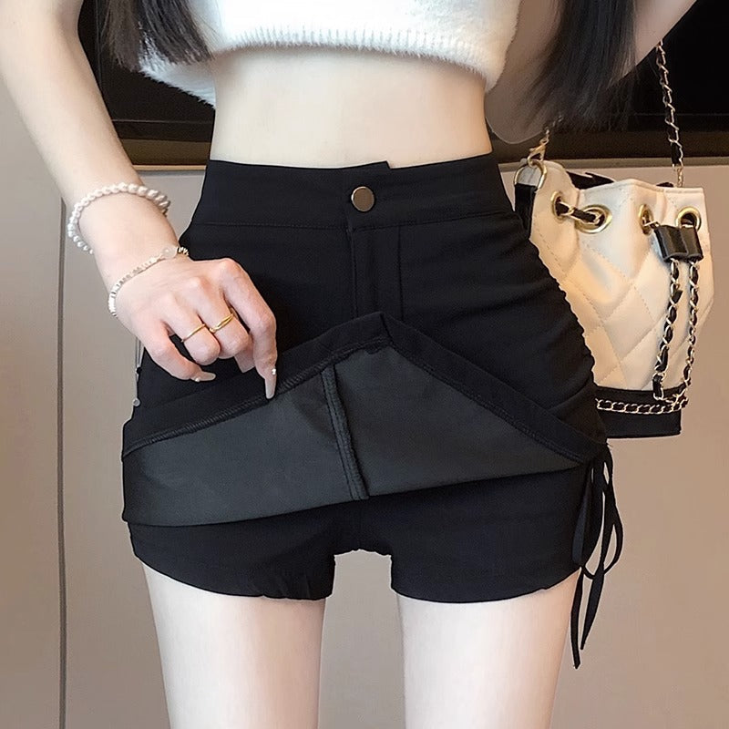 Women's High-Waisted Irregular Drawstring A-Line Mini Skirt