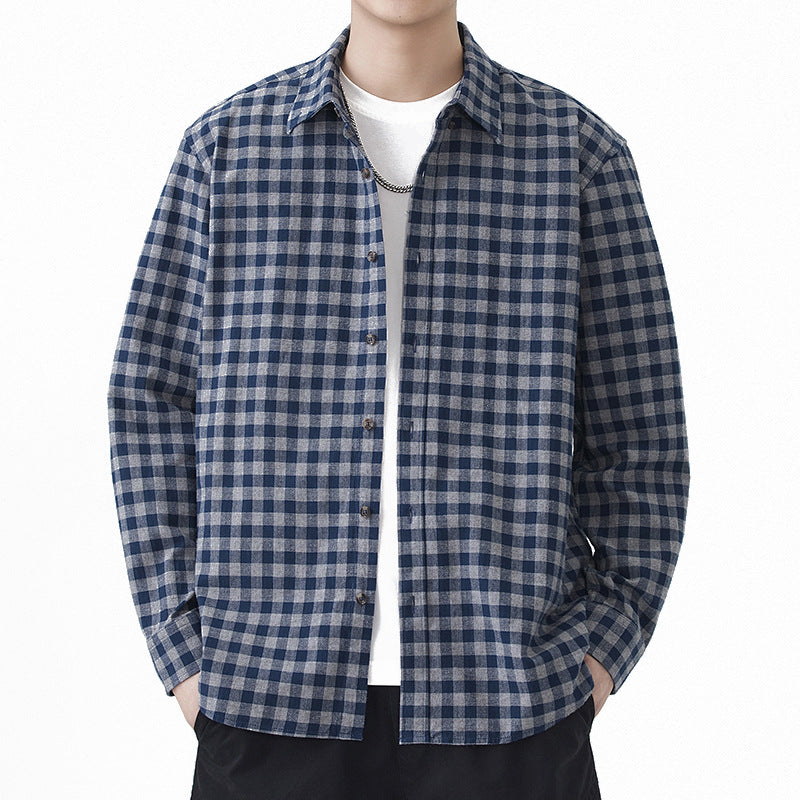 Men's Japanese Style Plaid Long Sleeve Shirt Jacket