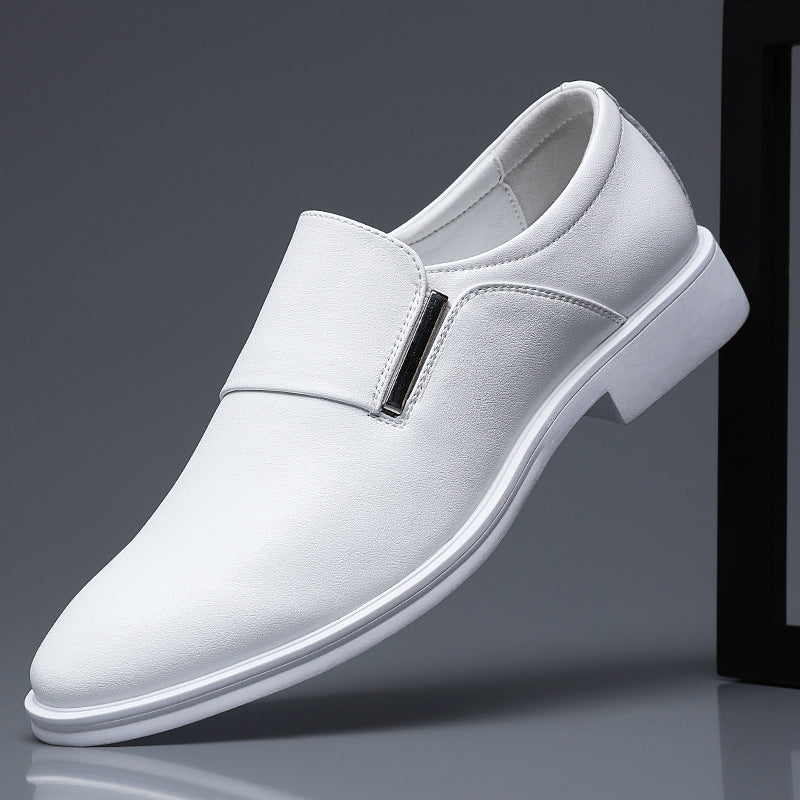 Men's White Pointed Toe Leather Business Shoes