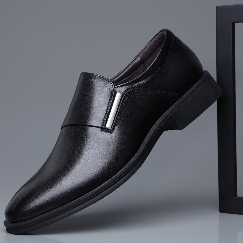 Men's White Pointed Toe Leather Business Shoes