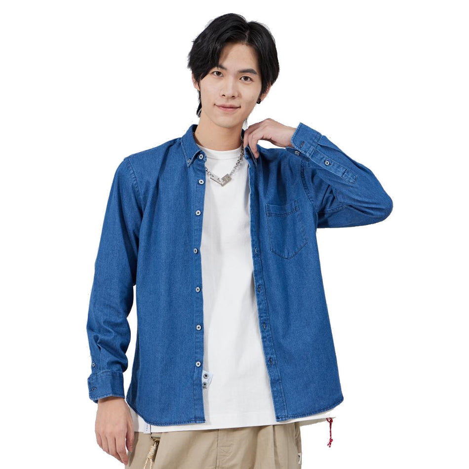Men's Japanese Style Cotton Plaid Long Sleeve Shirt