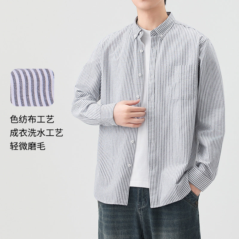 Men's Pure Cotton Oxford Striped Long Sleeve Shirt Jacket